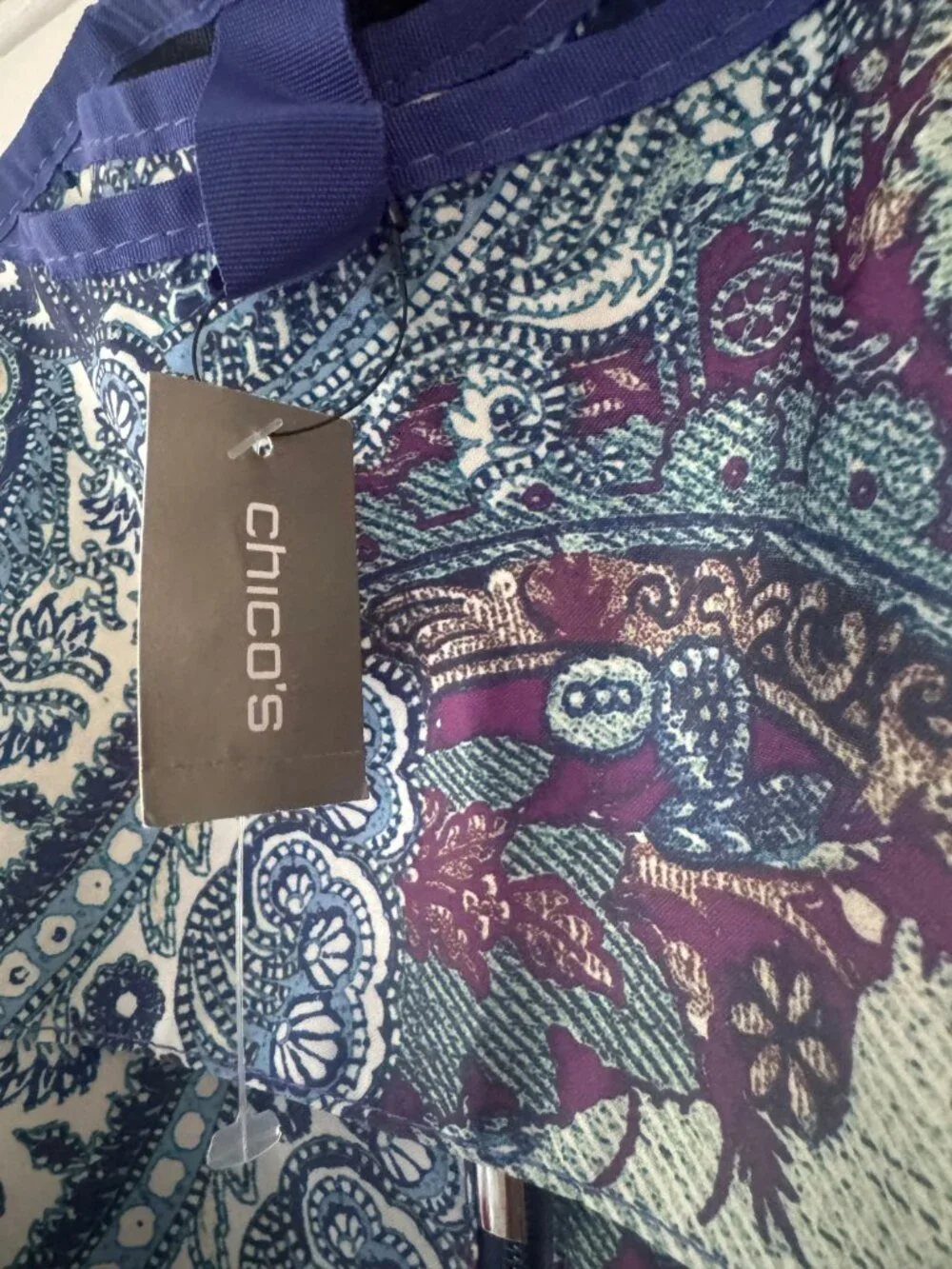 Chico's NWT Paisley Travel Garment Bag Hanging Zip Blue Multi